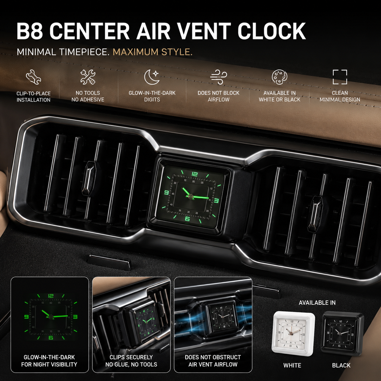 B8 Centre Air Vent Clock